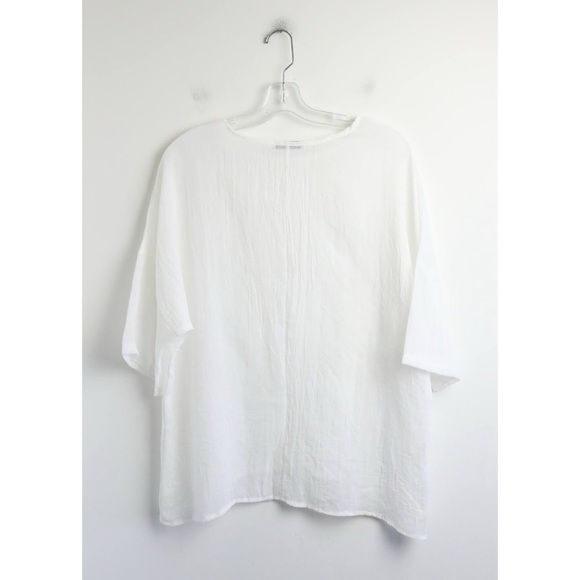 White lagenlook women loose fit top oversized tee S Misslook gauzy cotton sheer - Picture 4 of 10